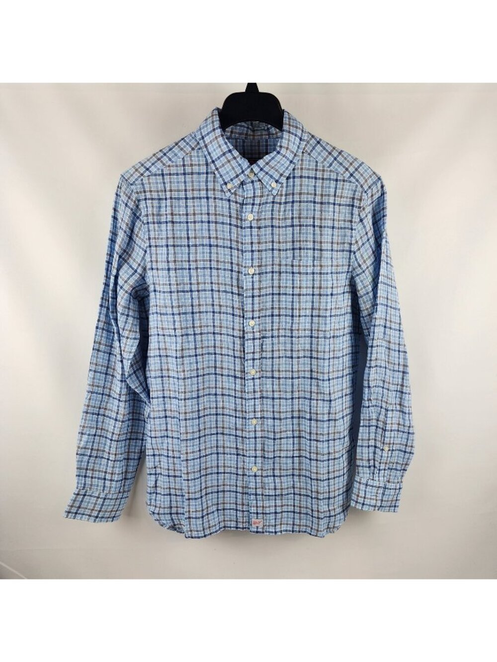 Vineyard Vines Shirt Mens M Classic Fit Check 100% Linen Button L/S Blue NWT